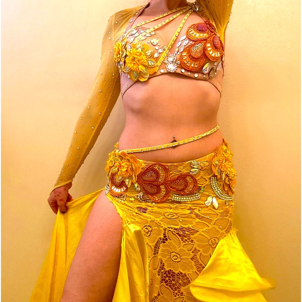 Yellow professional belly dance costume